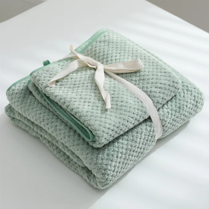 Japanese style simple solid color merbau microfiber face bath towel with ribbon packing for wedding gift sets