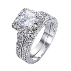 Wedding ring set fashion 10KT white square diamond ring set