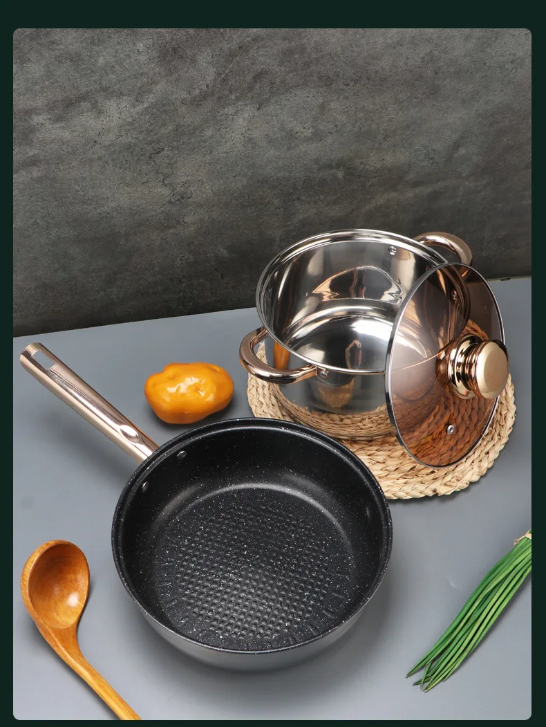 German Design Stainless Steel Cookware Set with Capsulated Bottom Induction Compatible Wholesale Home Kitchen