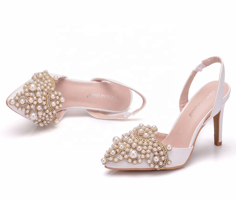 Summer Pearls White High-heeled Bridal Wedding Shoes Large Size banquet Women Sandals