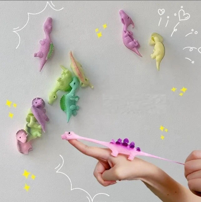 Wholesale fidget toy sticky hand squeeze decompression toy TPR dinosaur finger slingshot