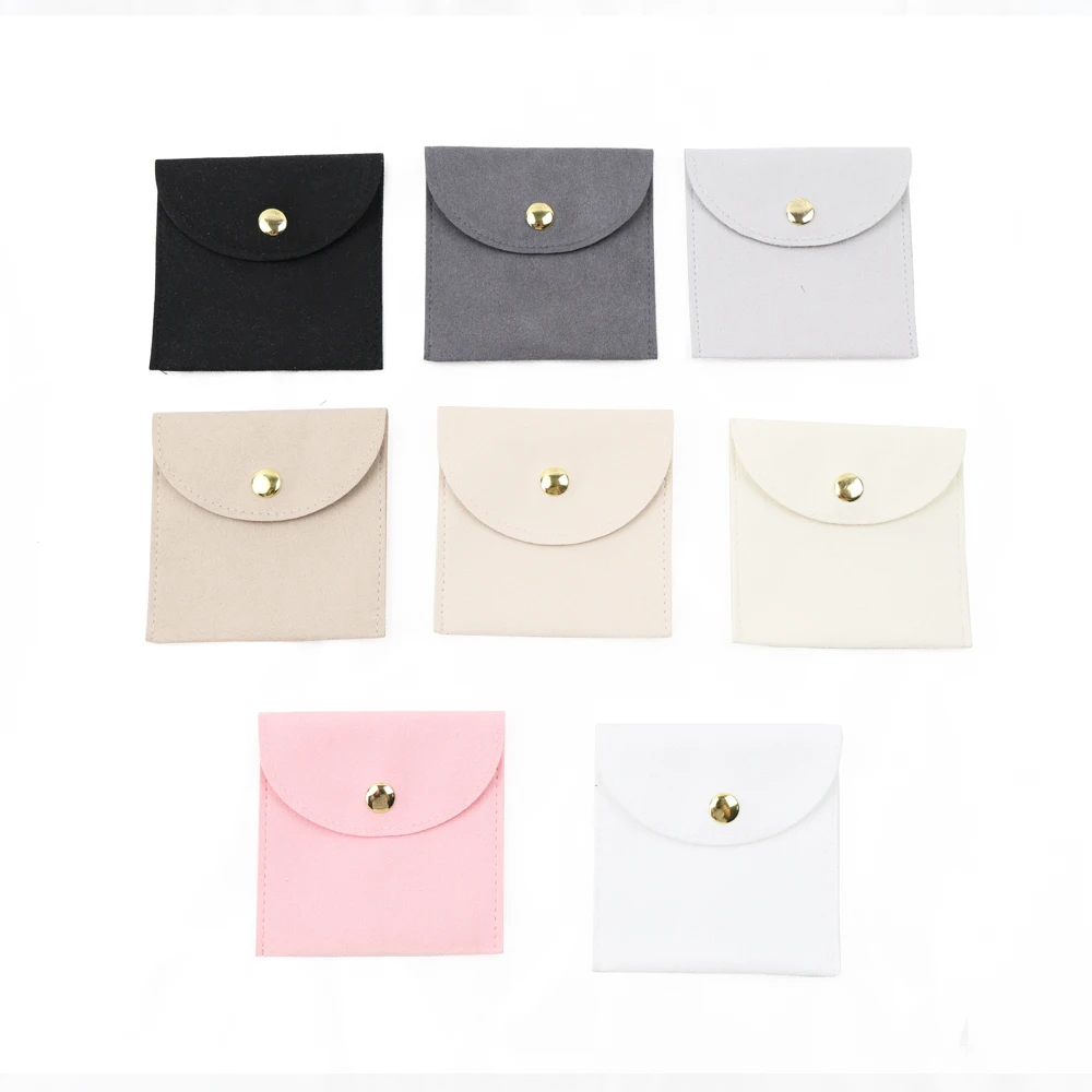 Customized with logo Colorful Mini Small Pu Microfiber Leather Bags for Jewelry Purple Jewelry Gift Bag Luxury with Button