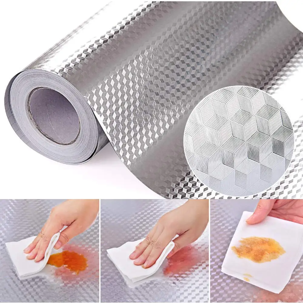 Kitchen Self Adhesive Waterproof anti-Oil Backsplash Stickers aluminum foil Wallpaper 3meters