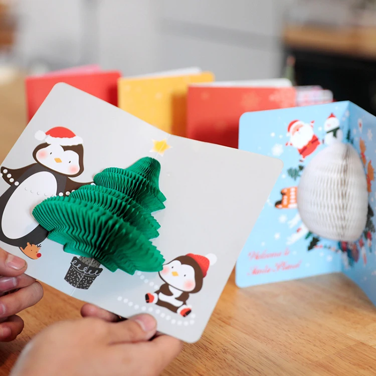 Wholesale custom 3D pop up  mary christmas greeting card series