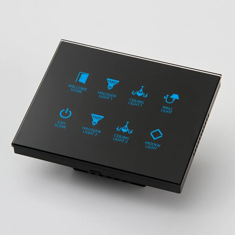 Intelligent hotel Tempered Glass 8 Button 12V Or 24V DC RS485 Modbus Protocol Smart Light Control Electrical Switch