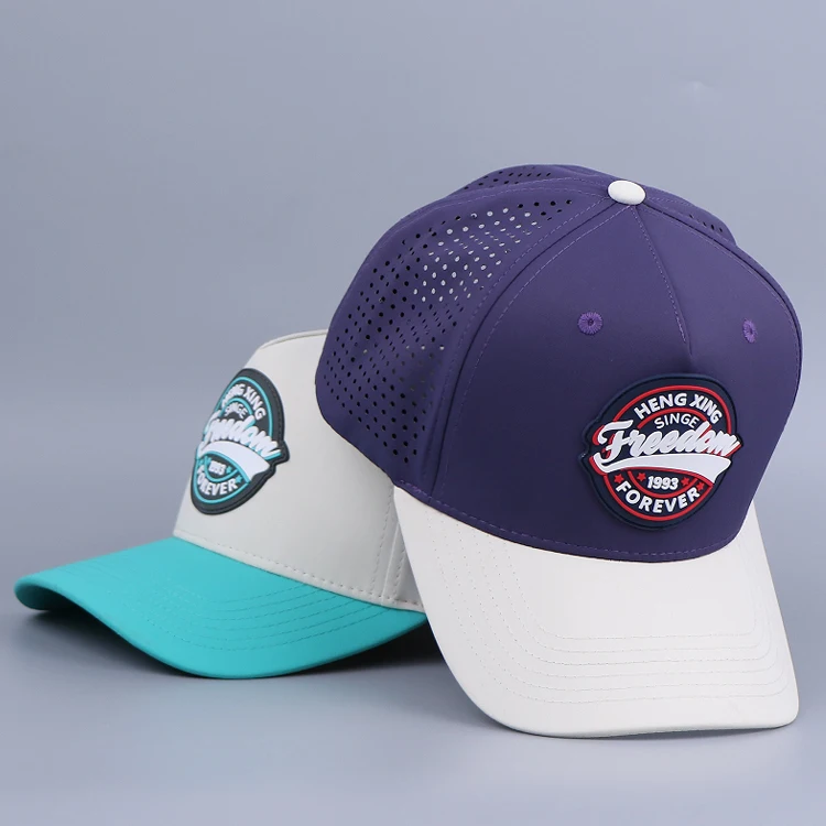 Qianzun Customized logo performance golf hat 5 panel Laser Cut Hole Breathable Mesh Sports Perforated Baseball Caps Quick Drying