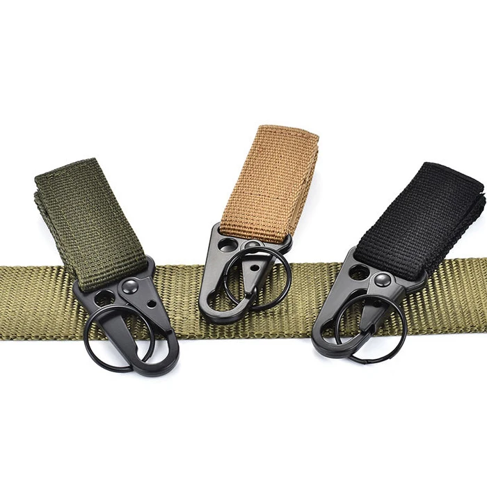 Tactical molle nylon carabiner hook buckles with key ring canvas carabiner keychain