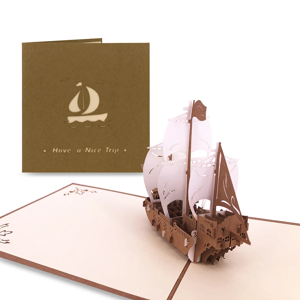Winpsheng Professional Custom sailboat Thank You Card 3D Pop Up Gift Greeting Card