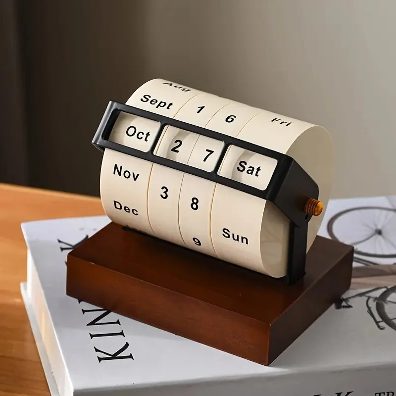 Vintage Daily Flip Desktop Display Rotating Desk Calendar Perpetual Wooden Manual Countdown Calendar With Adjustable Date Blocks