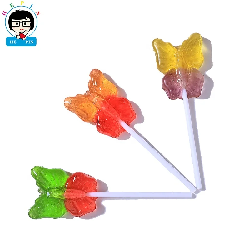 Wholesale Individually Wrapped Multi Flavours Butterfly Shaped  Lollipop Hard Candy For Kids