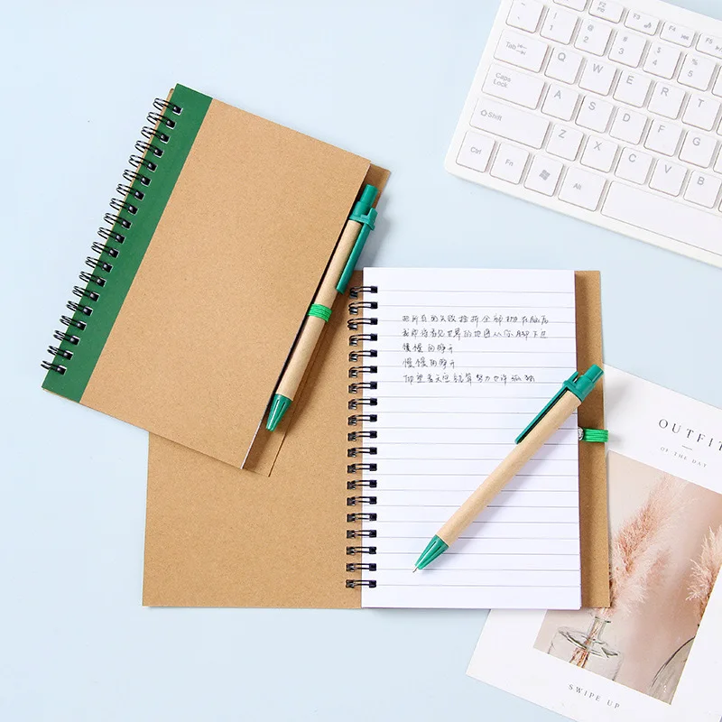Business kraft spiral notebook with pen wholesale paper notebook custom logo printing