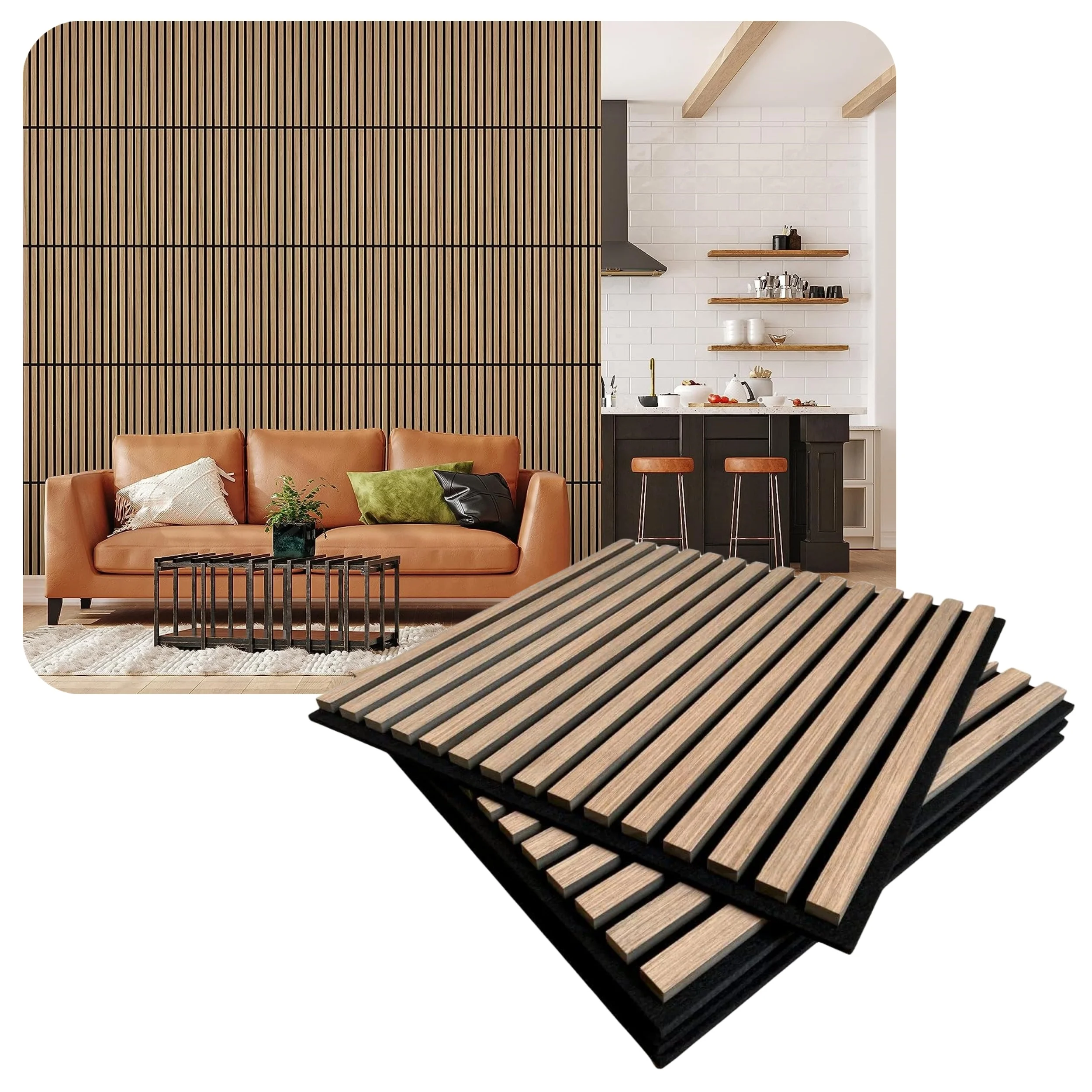 Indoor Decorative Soundproof Akupanel Wood Slat Wall Panel Square Walnut Acoustic Panel on PET Polyester Fiber Backing