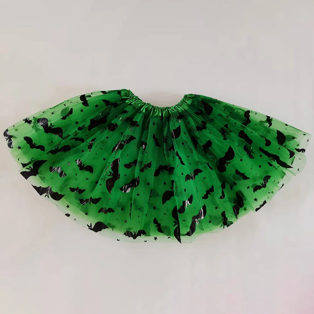 Fashion Kids Girls Mesh Skirts Princess Bats Printed Pleated Tutu Girl Faldas Dance Clothes Party Halloween Skirt GTS018