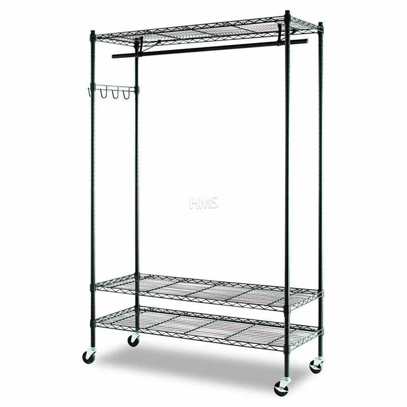 Home Decoration Epoxy Closet Wire Shelving Rolling Rack for Clothes