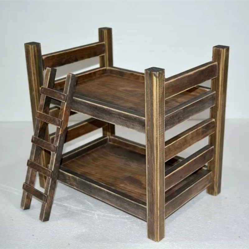 Baby Photoshooting Props Newborn Classic Brown Mini Wooden Bed Newborn Photography Props Mini Doll Bed for Baby House Infant Bed