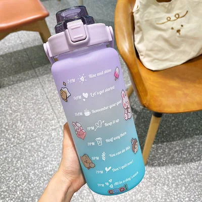 New Arrival RTS  Large Motivational 64oz Water Bottle with Time Marker & Straw Leakproof Tritan BPA Free with Comtom Logo