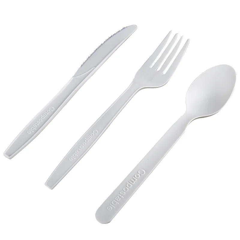 Compostable Corn Starch PLA 6 7 8 inch Fork, Knife, Spoon Cutlery