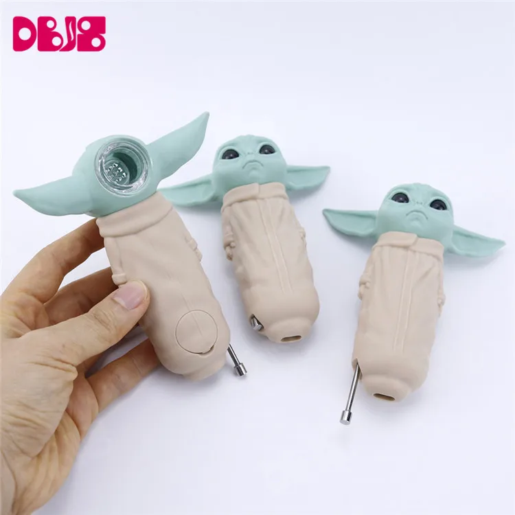 
Silicone Weed Pipes Baby Grogu Tobacco Dabs Smoking Accessories Dried Pipe with Dabber Glass Bowl Smoke Filter Screen 