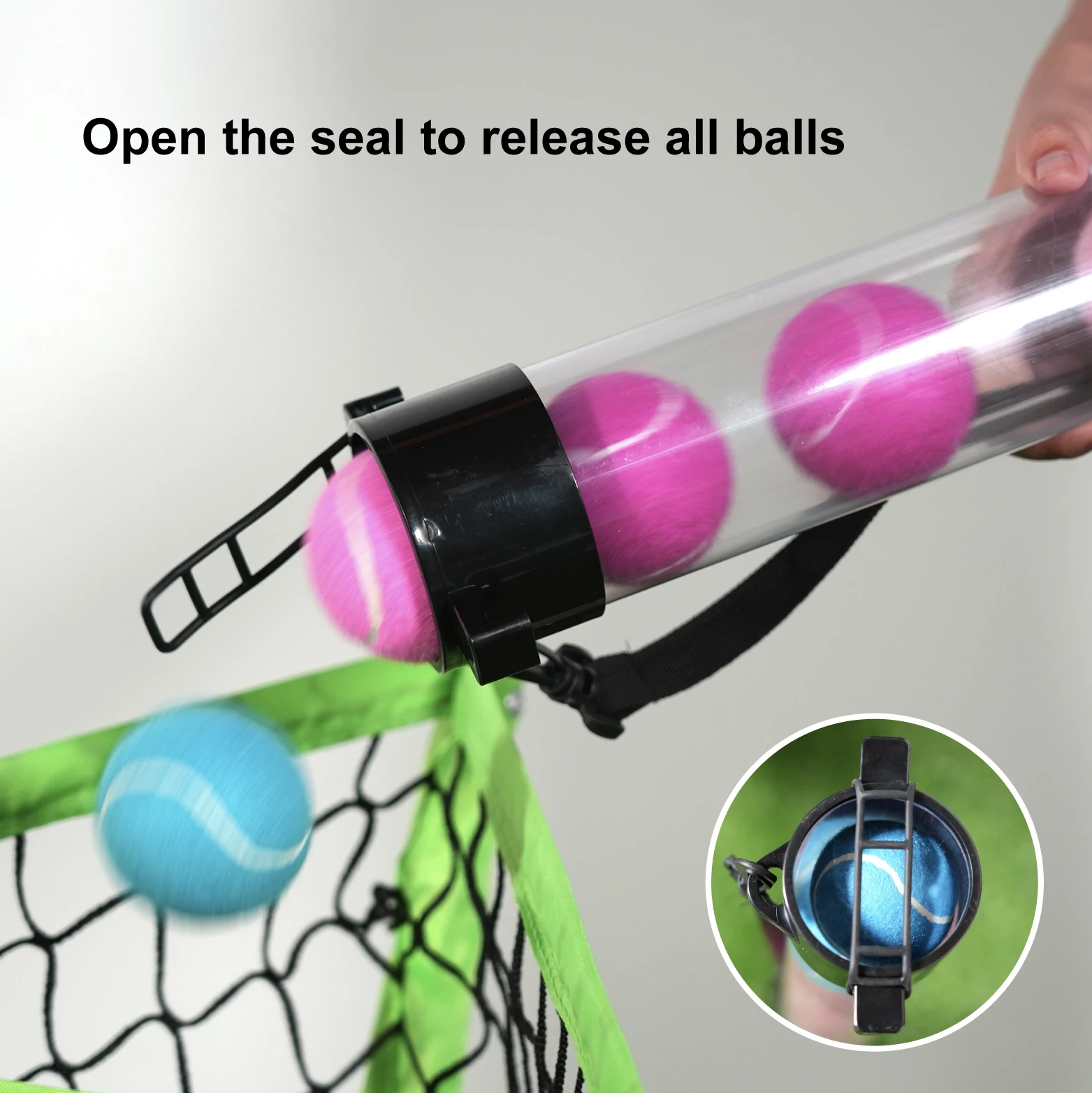 10 Balls Collector Carrier Tennis Ball Pick up Tube Hopper with Shoulder Strap