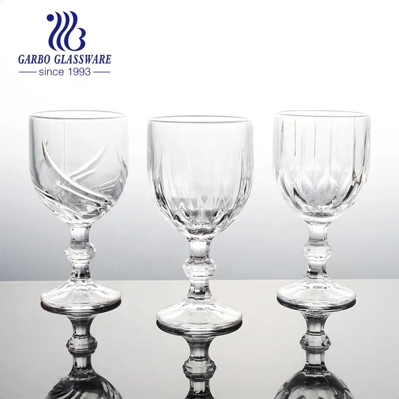 300ML wholesale clear transparent engraved design stemware glass goblets vintage wine glass for hotel restaurant bar