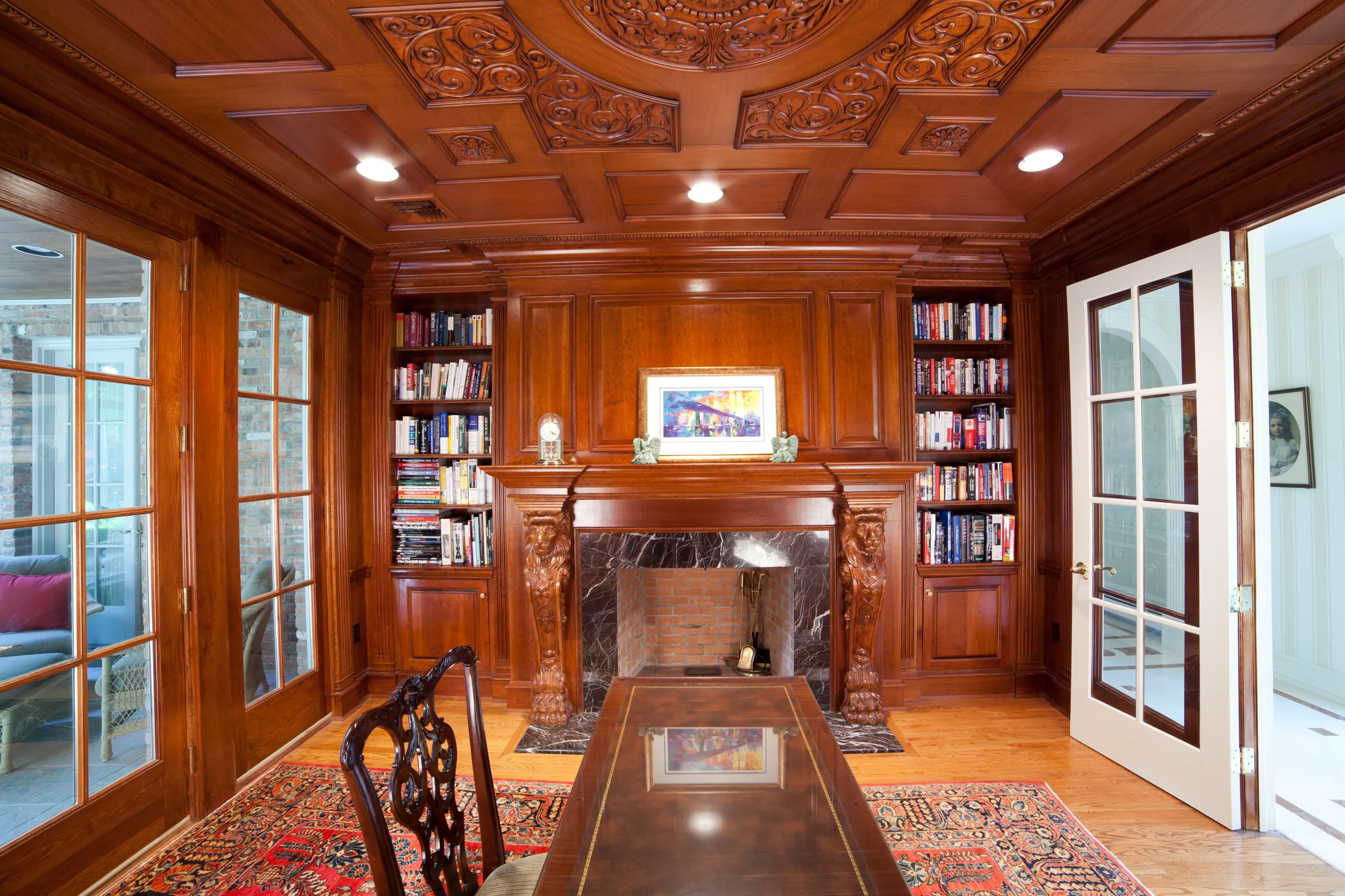 House Luxury Oak Bookcases Cabinet Furniture European Italian French Style Antique Walnut Solid Wooden Bookcase