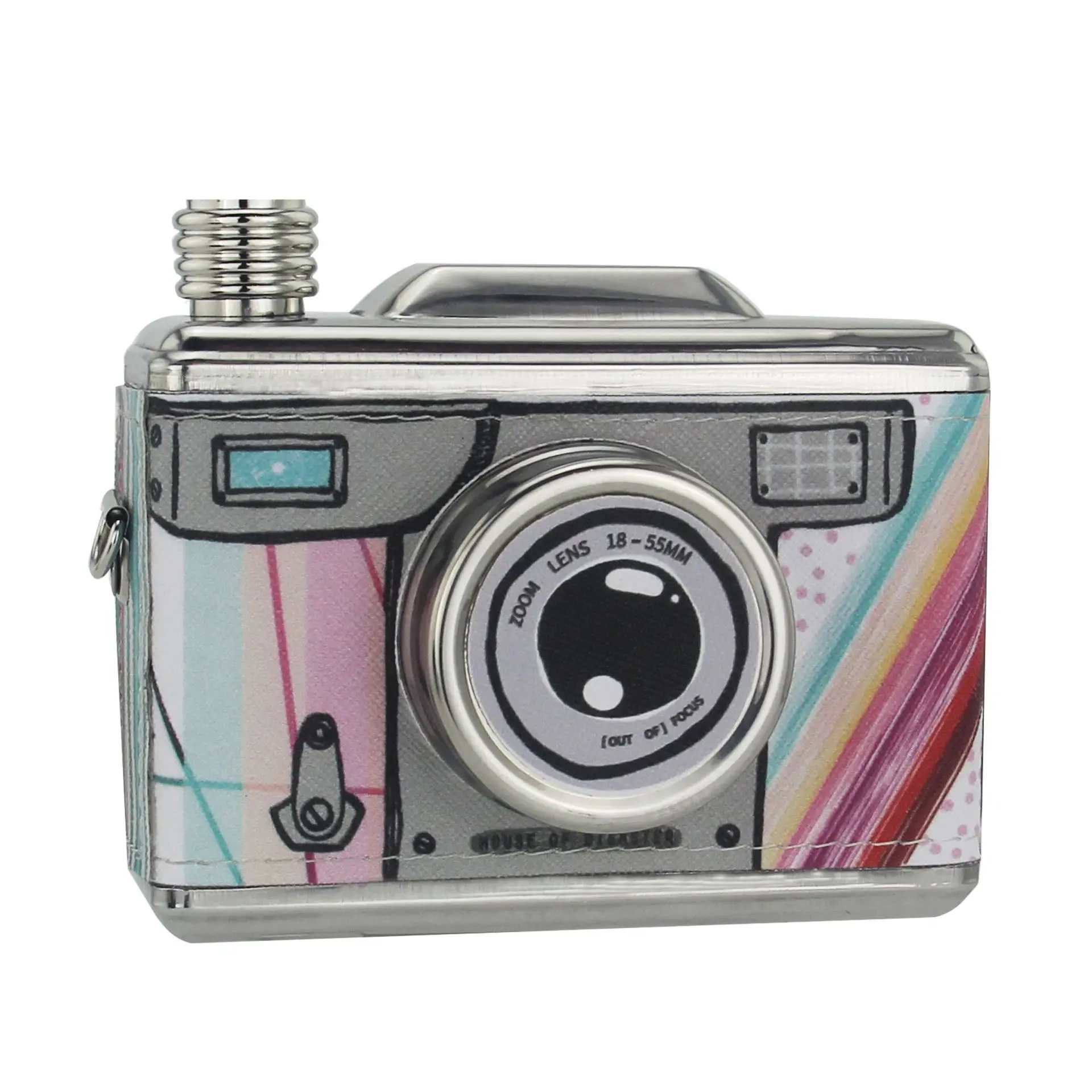 Fashion 11oz Camera Shape Hip Flask Portable Stainless Steel Alcohol Whisky Flask with Funnel ans Strap Leakproof Wine Bottle