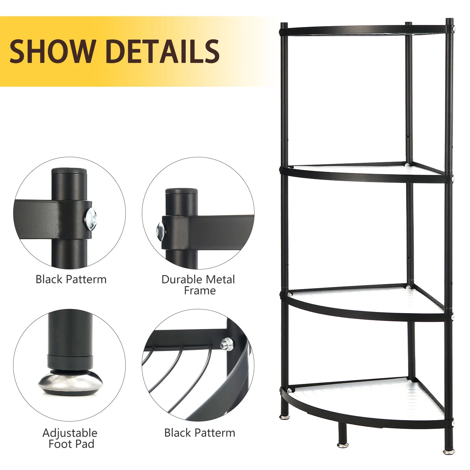  4-Tier Fan-shaped corner shelf storage holders for kitchen living