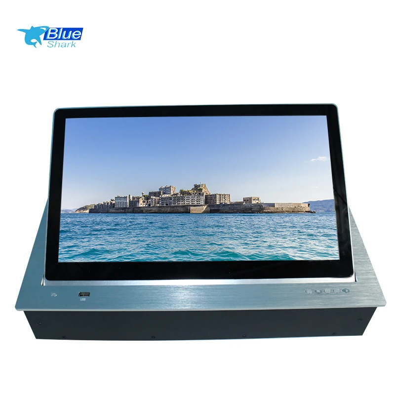 New design  touch screen motorized Hidden Desk Lcd Monitor Lift Flip Up Monitor Lift Desktop Computer for Government table