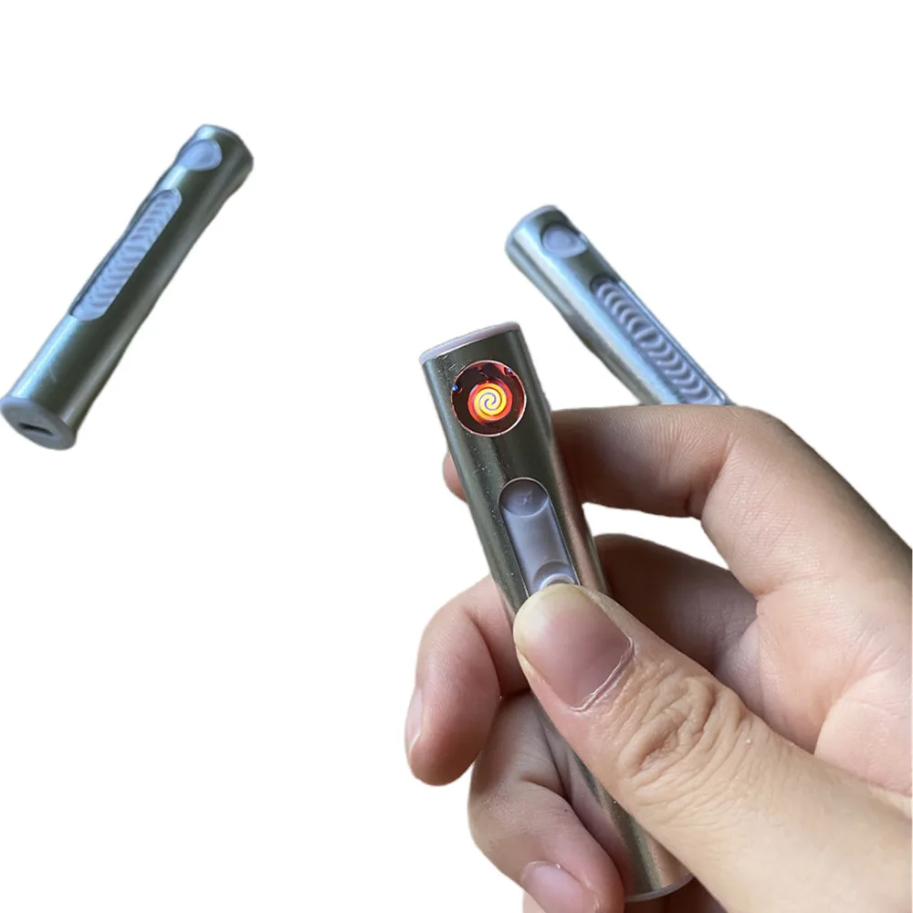 Cylindrical Pulley Switch USB Rechargeable Battery Status Mini Electric Lighter Dual Arc Lighter