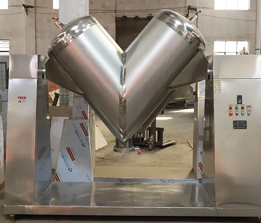 Pharmaceutical GMP grade V type powder mixer machine for herbs powder, cake powder and small particle