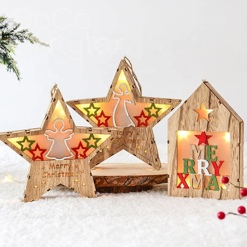 
Cocostyles bespoke delicate engraving reindeer wooden lamp box for gift Christmas tree ornament indoor Christmas decoration 2019 