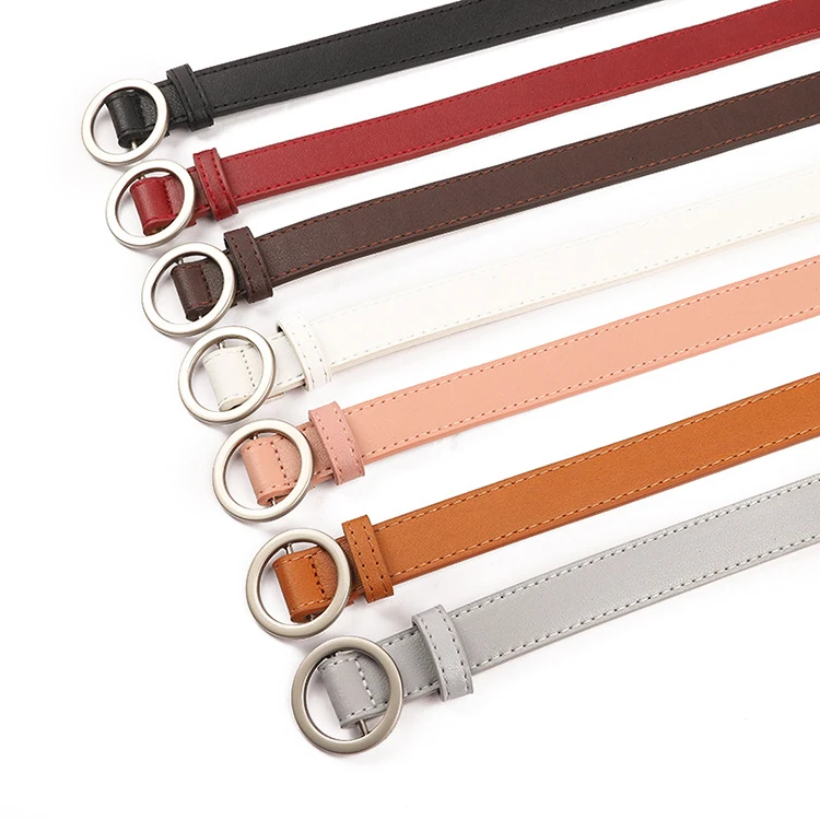 Wholesale plus size no hole round buckle pu leather belt for women