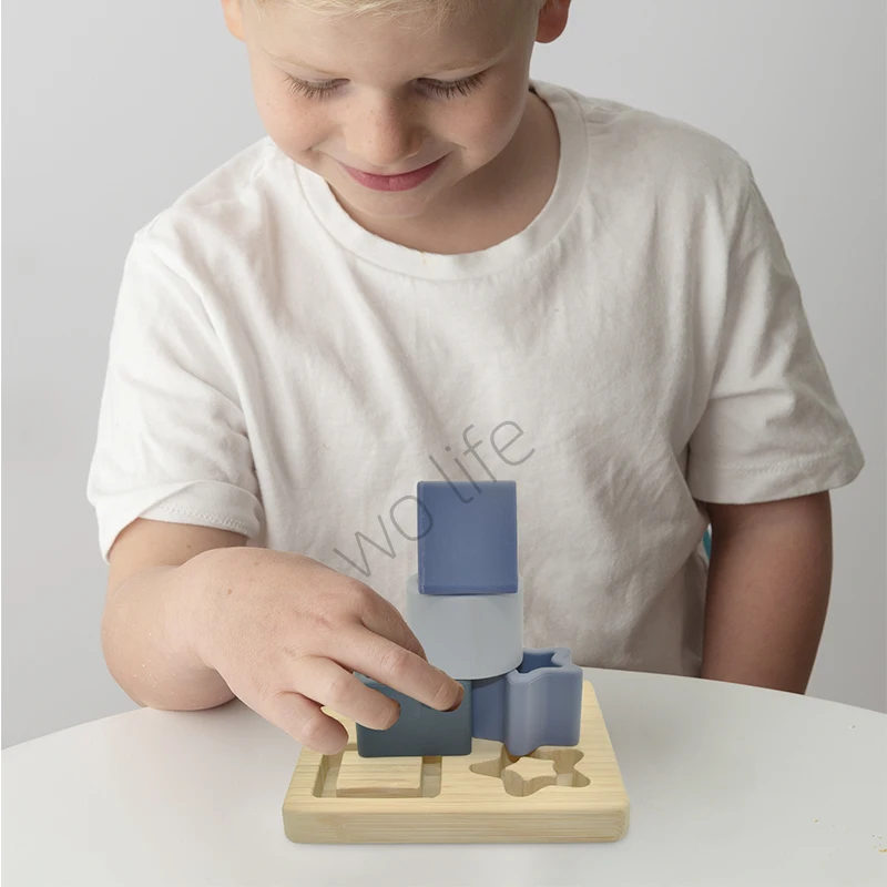 Silicone enlight Star and Love geometry silicone Mosaic Wood board  educational puzzle toys