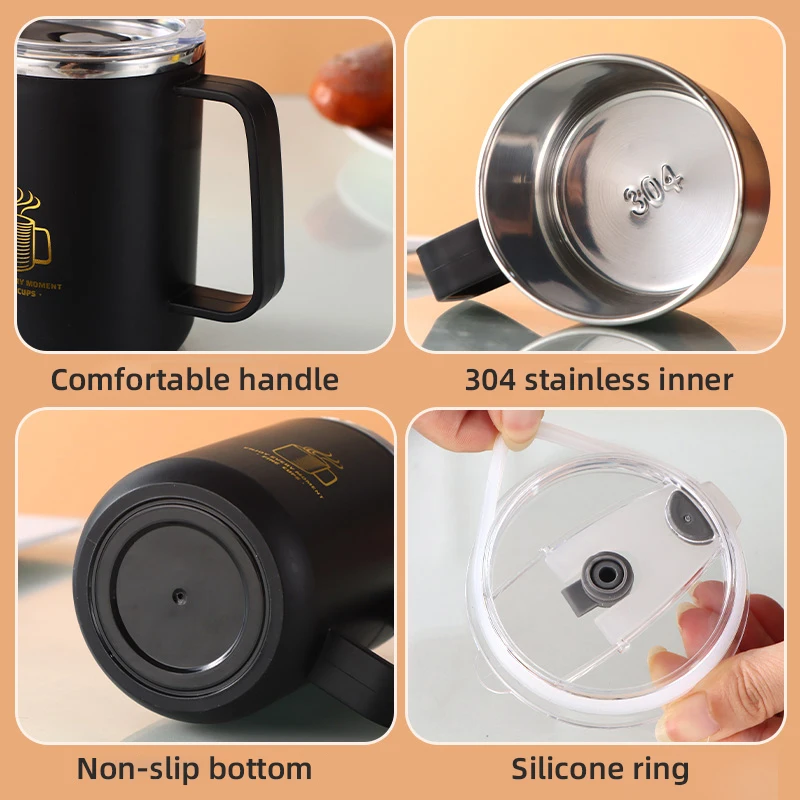 Yuedisi Wholesale 24oz 500ml Mugs Double Wall Office Cups 304 Stainless Steel Coffee Mugs with Handle