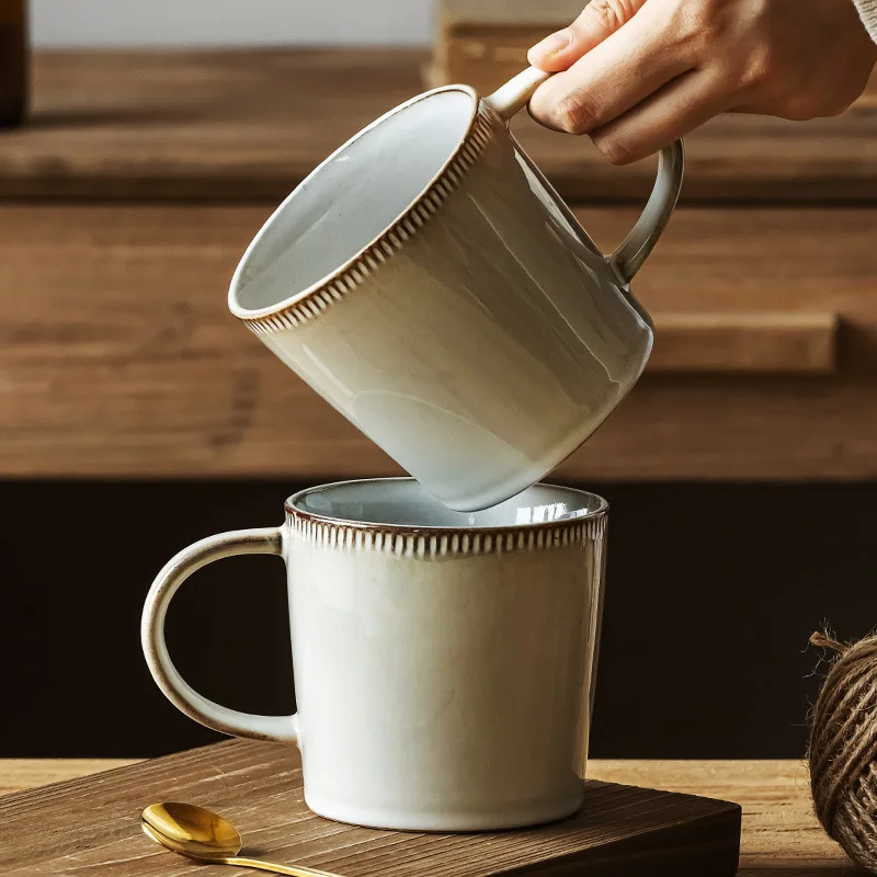 Factory 400ml Ceramic Glaze Retro Design Coffee Milk Cup Ceramic Mug