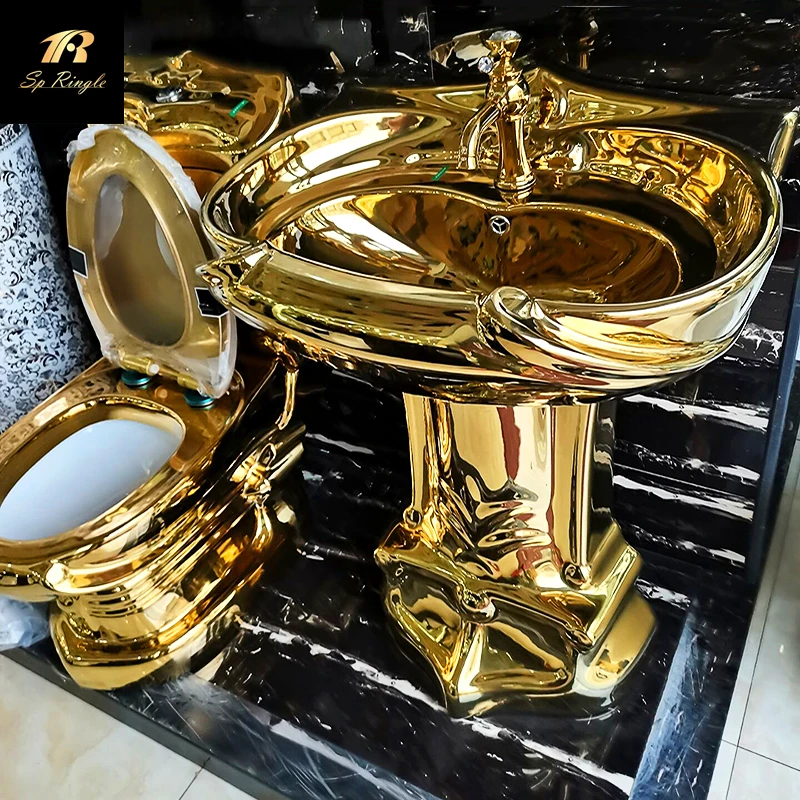 China luxury bathroom not clogged deodorant sanitary ware gold plated ceramic flush two piece