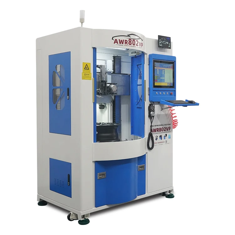 Vertical Alloy Wheel Repair Machine AWR802VP With 4 Position Electric Turret and One-click Probing and Cutting Function