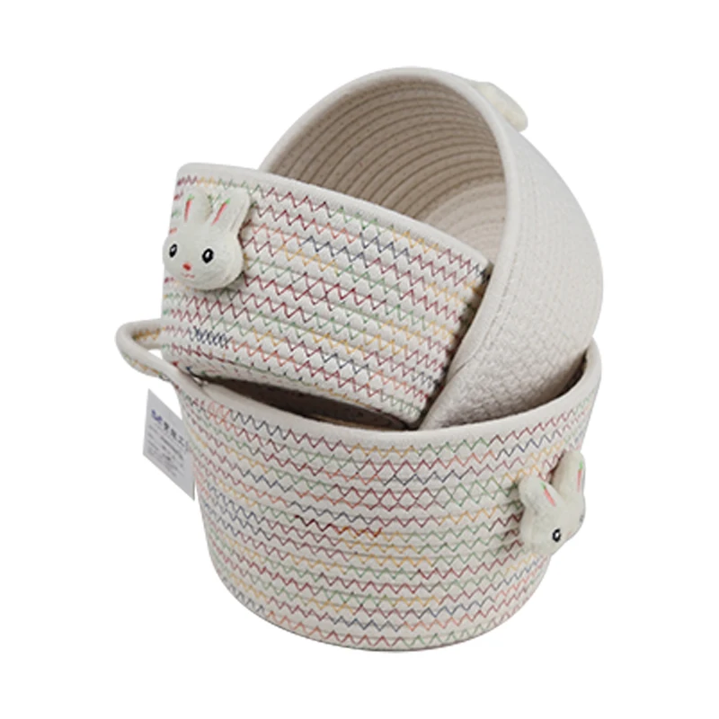 Cotton Rope Sundries Basket Woven Cotton Storage Rope Bathroom Organizer Baskets Cotton Rope Storage Woven Basket