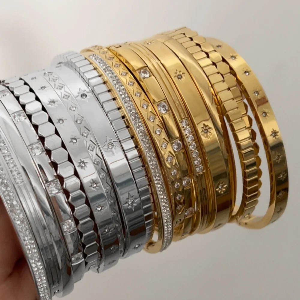 Stainless Steel Waterproof Diamond Bracelet Women Gold Plated Eight Star Hoop Bracelet Jewelry