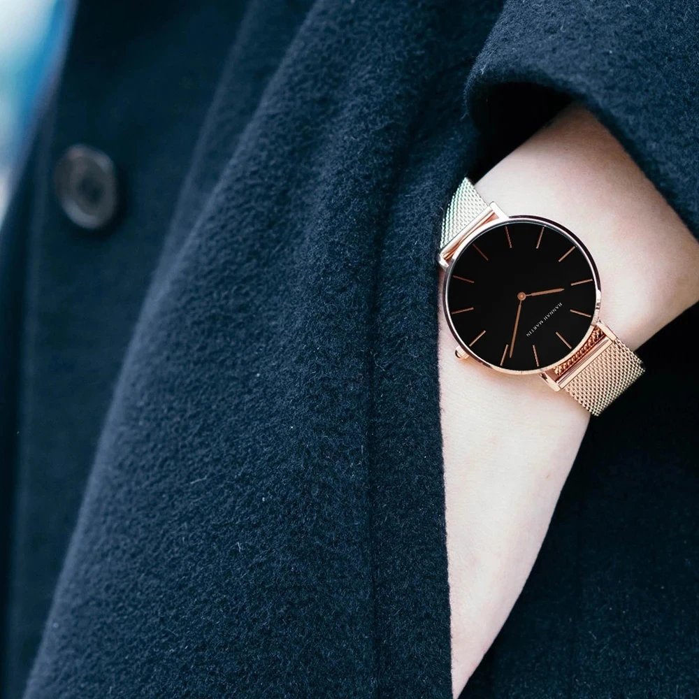 HM Top Brand Drop shipping Japan Quartz Movement Women Watch Rose Gold Waterproof Wristwatch Fashionable Nordic Ladies Watches