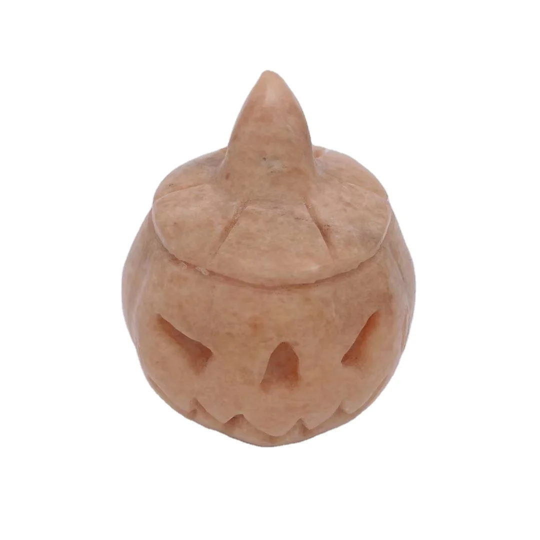 
Wholesale Color Beautiful Yellow Jade Sculpture Scary Expressions Halloween Decoration Pumpkins Stone Crafts 
