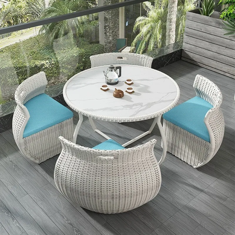 HANYEE Outdoor Dining Table Chair Set Contemporary Design Aluminum Rattan Wicker Furniture Garden Apartment Living Room Sofa PE