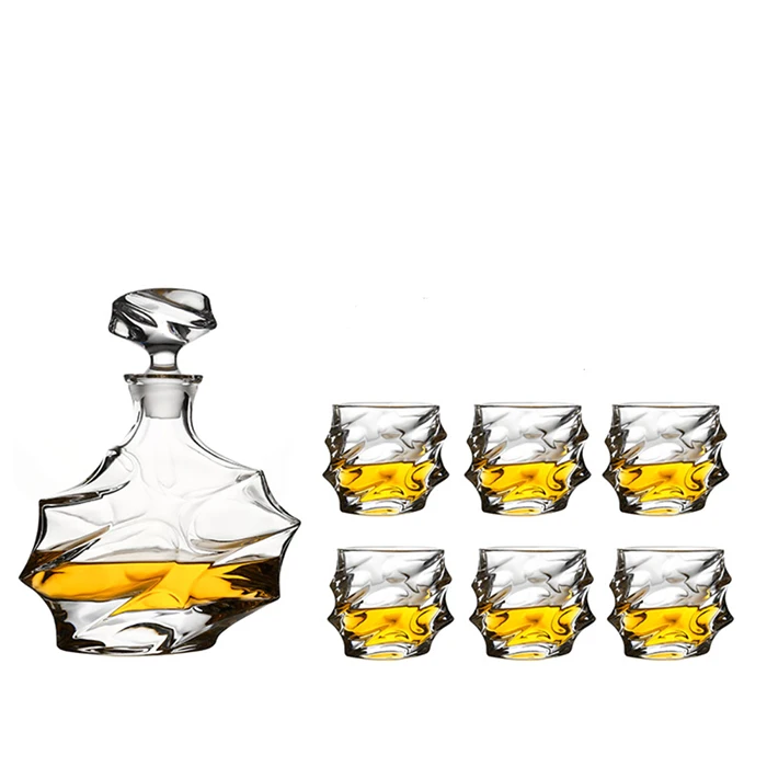 Unique Glass Whiskey Decanter and Glasses Set for Liquor Bourbon Wine or Vodka