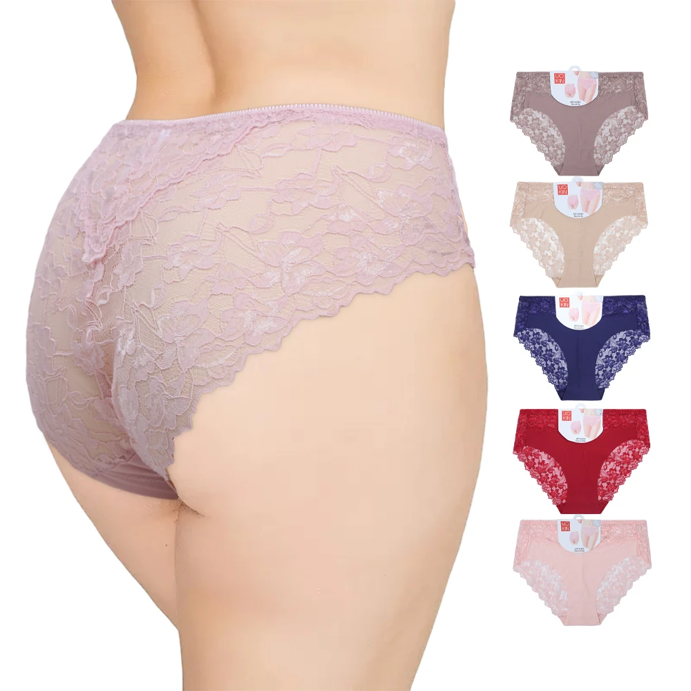 UOKIN ladies panties underwear sexy transparent back full lace nylon briefs 3xl high rise underwear A4369