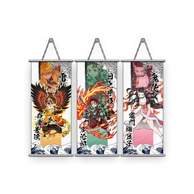 Anime 74x35cm Jujutsu Kaisen Demon Slayer Game Genshin Impact Print Wall Poster Scroll Hanging Pictures
