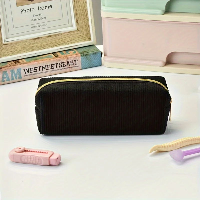 Custom Travel Waterproof Girls Zipper Cute Stationery Pouch Corduroy Pencil bag