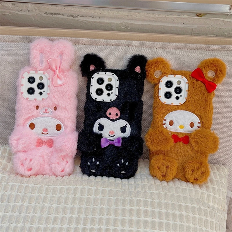 DL22310 Girls gift 3D plush doll phone case For 14 13 12 11 Max Anime Cartoon Figure anti-drop Phone Cover