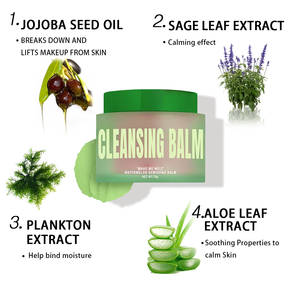 Deep Clean Make Me Melt Watermelon Herbal Cleansing Balm Organic Vegan Cream Makeup Remover Private Label Wholesale Bulk Gentle