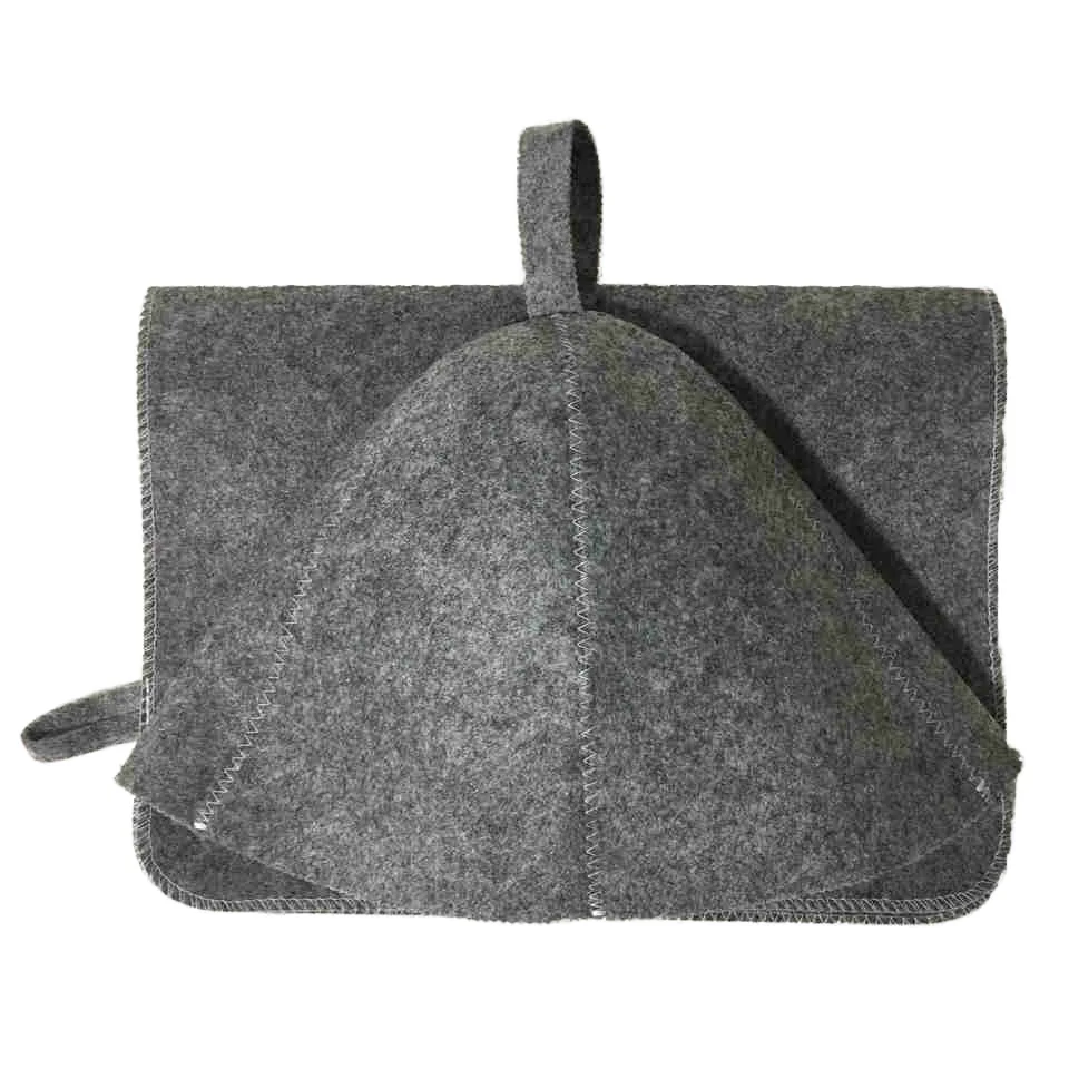 Customized Embroidery Logo Wool Felt Heat Proof Mat Felt Sauna Cap for Sauna bath accessories