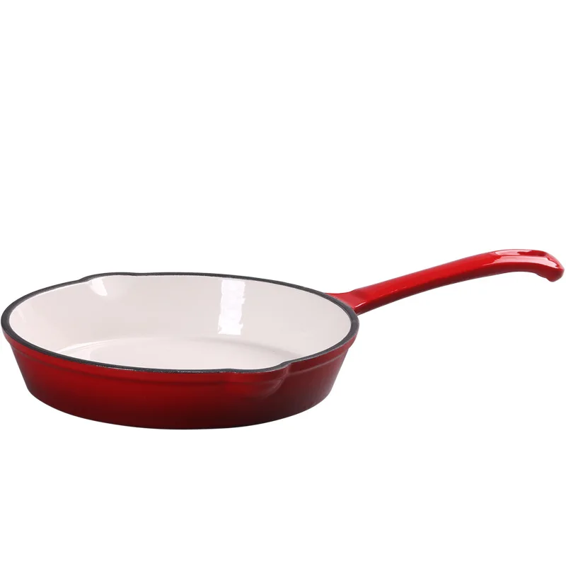 Hot selling cast iron enamel pot 16cm red household egg and steak fryer, non stick flat bottomed pot